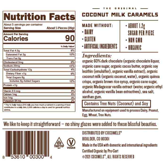 Cocomels - Chocolate Covered Bites Crispy Caramel , 3.5 oz - back