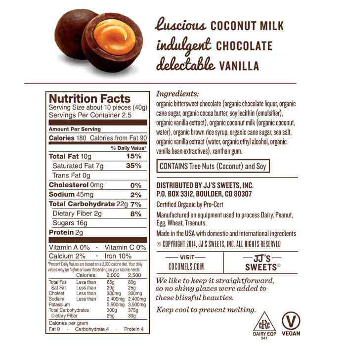 Cocomels - Chocolate Covered Bites Vanilla Caramel , 3.5 oz - back
