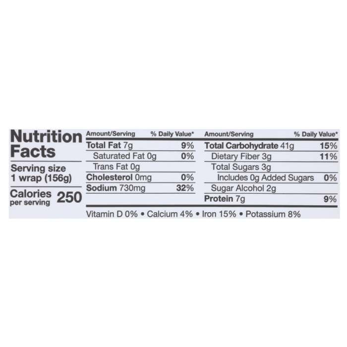 Cool Beans - Sesame Ginger Plant-Based Wrap GF, 5.5oz - nutrition facts