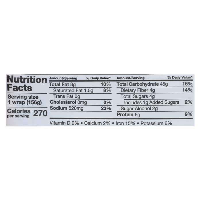 Cool Beans - Tikka Masala Plant-Based Wrap GF, 5.5oz - nutrition facts