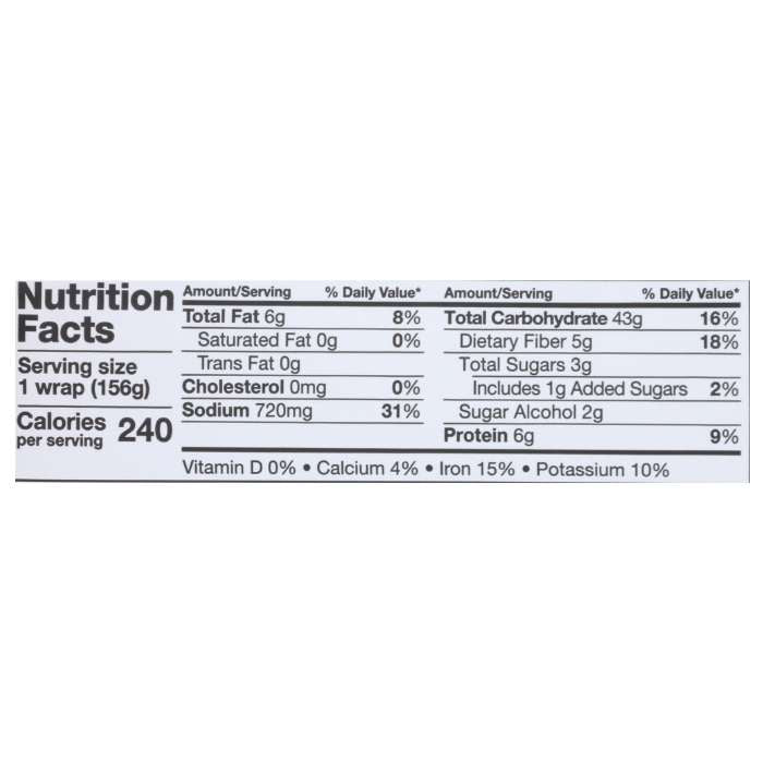 Cool Beans - Tuscan Basil Plant-Based Wrap GF, 5.5oz - nutrition facts