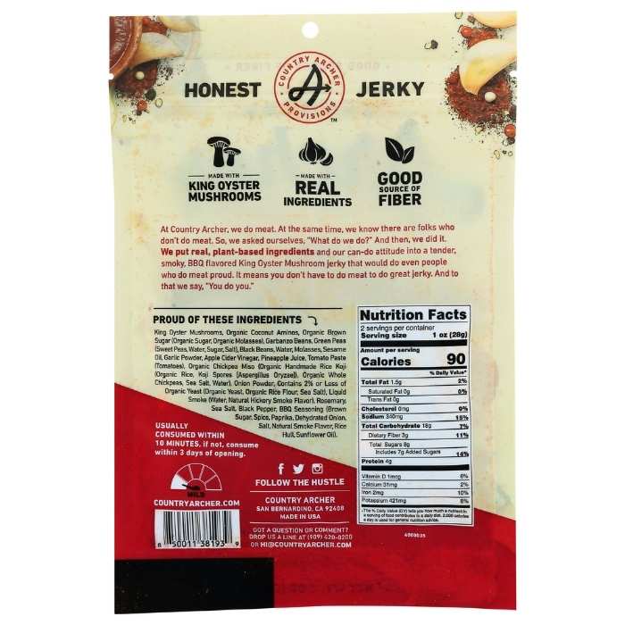 Country Archer - Plant-Based Mushroom Jerky BBQ, 2oz - back