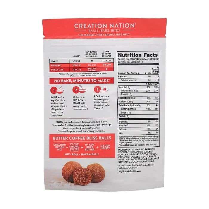 Creation Nation - Energy Bite Mix - Cocoa & Coconuts, 7.1oz - nutrition facts