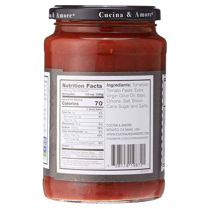 Cucina & Amore - Basilico Tomato & Basil Pasta Sauce, 16.8oz - back