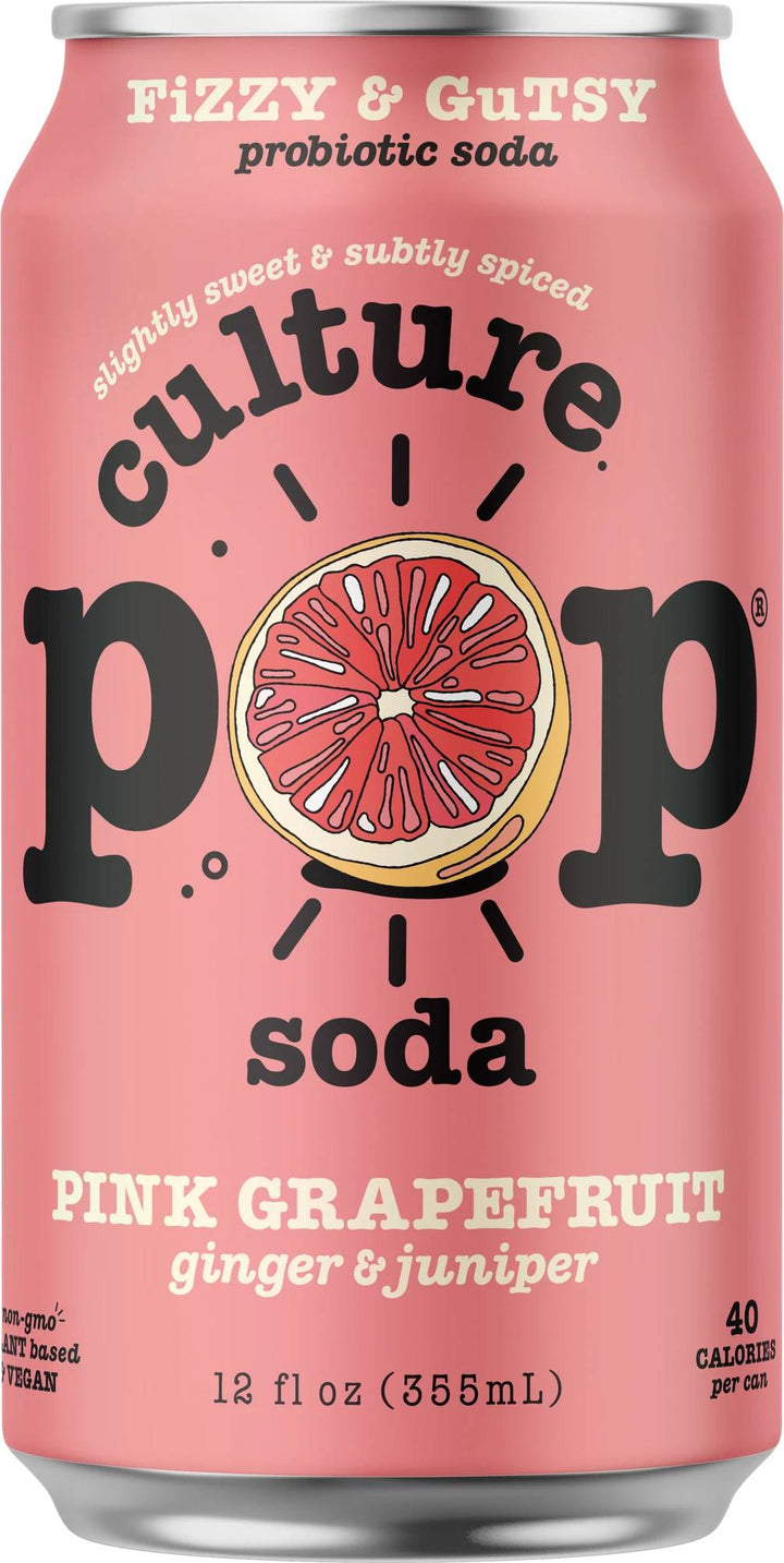 Culture Pop Soda, Probiotic Pink Grapefruit, 12 oz
 | Pack of 6 - PlantX US