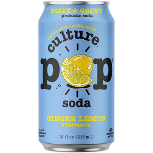 Culture Pop Soda, Soda Ginger Lemon Turmeric, 12 Fl Oz, 4 Pack | Pack of 6