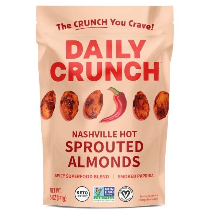 Daily Crunch - Nashville Hot Sprouted Almonds Nuts, 5oz - front