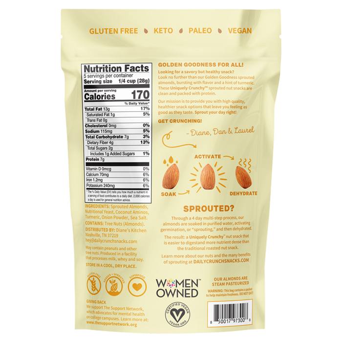 Daily Crunch  - Nuts, Golden Goodness Sprouted Almonds, 5oz - back