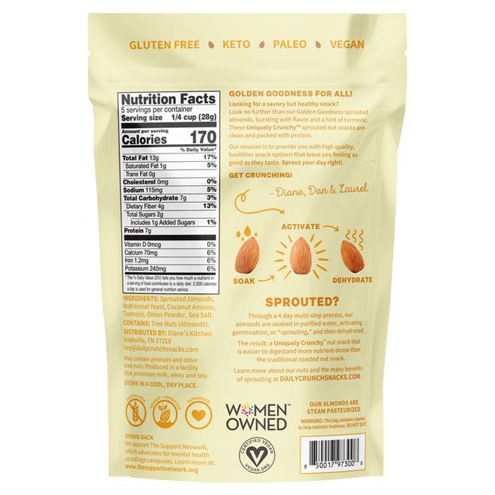 Daily Crunch  - Nuts, Golden Goodness Sprouted Almonds, 5oz - back