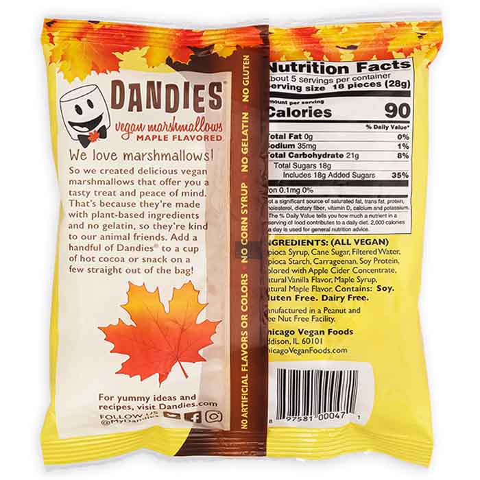 Dandies - Vegan Marshmallows - Maple, 5oz - back