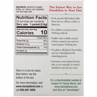 Dandy Blend - Instant Herbal Beverage with Dandelion, 25-Pack - back