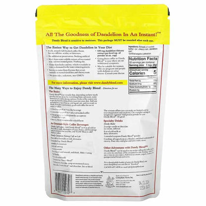 Dandy Blend - Organic Instant Herbal Beverage with Dandelion, 3.5oz - back