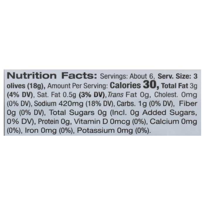 Delallo - Green Pitted Olives Piccante - 8oz - nutrition facts