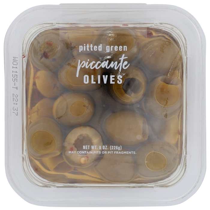 Delallo - Green Pitted Olives Piccante - 8oz - front