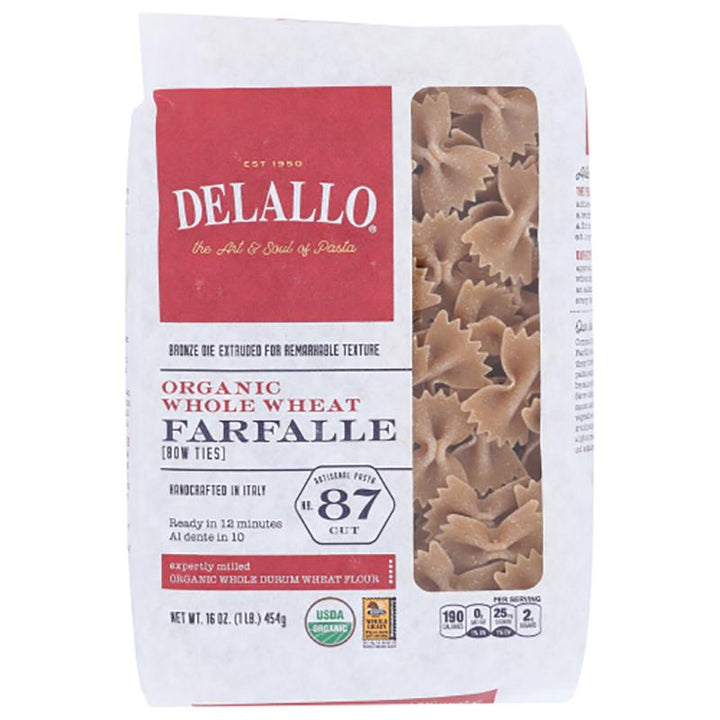 Delallo Pasta Whole Wheat Farfalle, 16 oz _ pack of 4