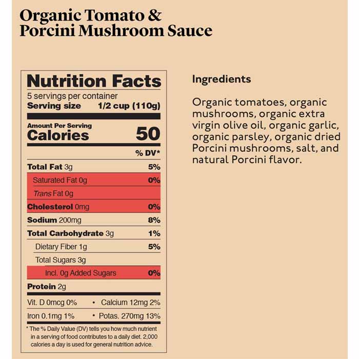 Delicious & Sons - Organic Tomato & Porcini Mushroom Sauce, 18.7oz - back