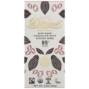 Divine Rich Dark Chocolate with Cocoa Nibs - 2.8 oz | Pack of 10