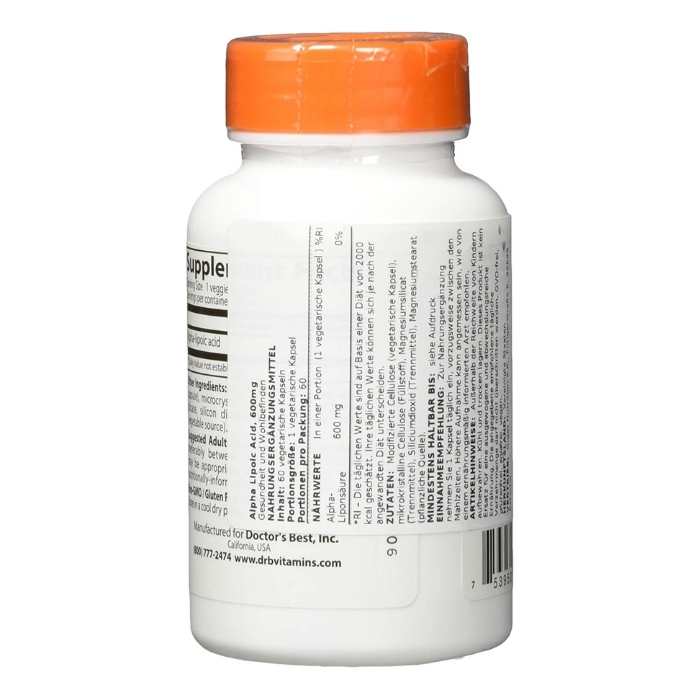Doctor's Best - Alpha-Lipioc Acid 600mg, 60 capsules - back