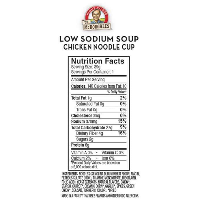 Dr. McDougall's - Lower Sodium Chicken Noodle Soup Cup, 1.4oz - back