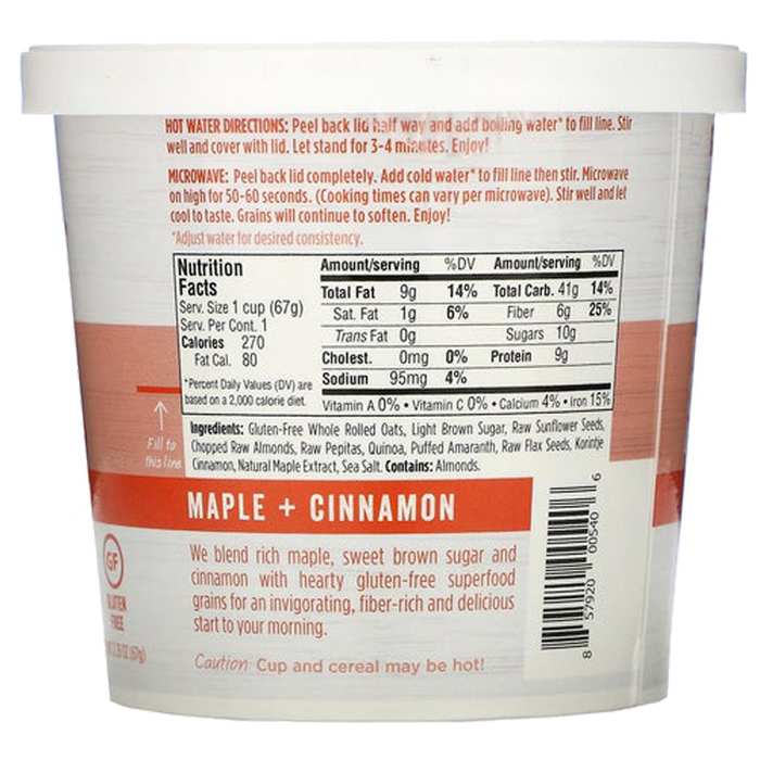 Earnest Eats - Superfood Oatmeal Cups Maple Almond Cinnamon, 2.35 oz - back