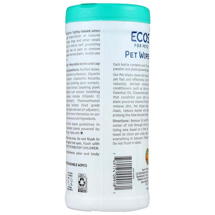 Ecos - Natural Pet Shampoos and Cleaning Products Pet Wipes - back