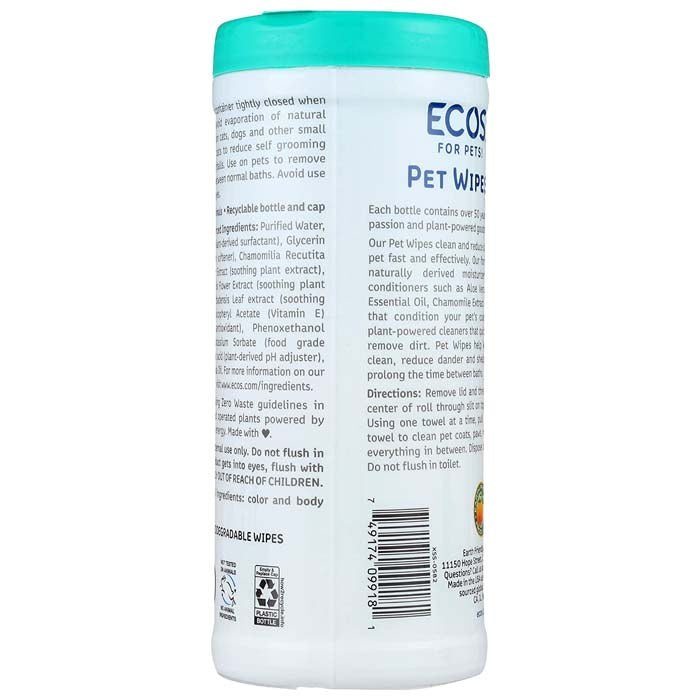 Ecos - Natural Pet Shampoos and Cleaning Products Pet Wipes - back