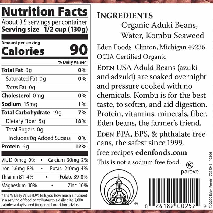 Eden Foods - Organic Aduki Beans, 15oz - back