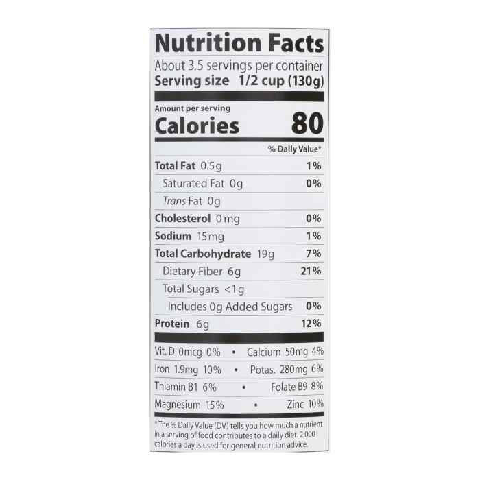Eden Foods - Organic Black Beans - Nutrition Facts