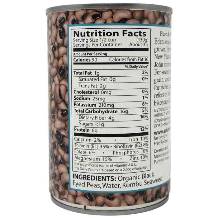Eden Foods - Organic Black Eyed Peas - 15 oz - Nutrition Facts