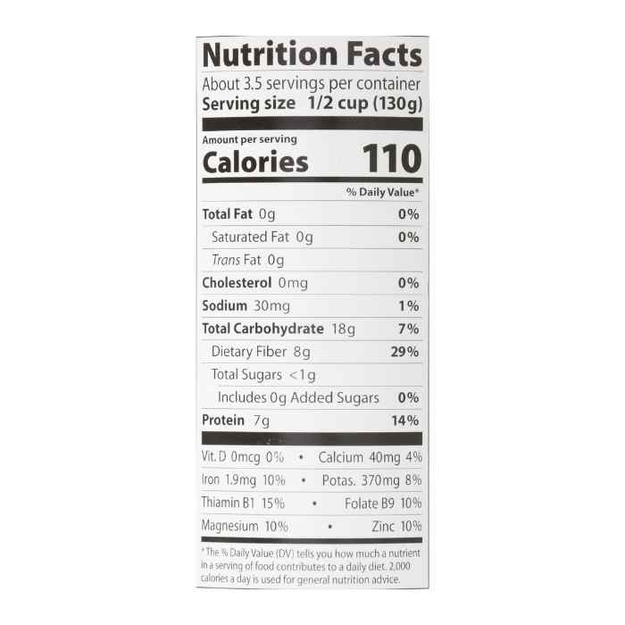 Eden Foods - Organic Dark Red Kidney Beans - Nutrition Facts