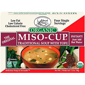 Edward & Sons, Instant Miso-Cup, Traditional with Tofu, 4 Single Servings, 1.3oz | Pack of 12
