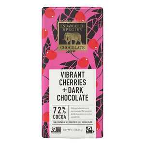 Endangered Species - Dark Chocolate Bar 72 Cocoa Vibrant Cherries - 3 Oz
 | Pack of 12