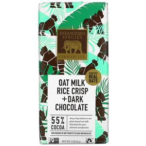 Endangered Species Bar Oat Milk Dark chocolate Rice Crips, 3 oz | Pack of 12