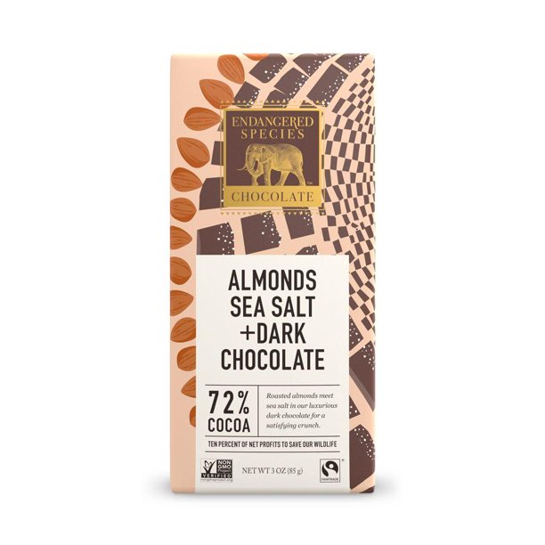Endangered Species chocolate Bar Dark Sea Salt & Almonds, 3 oz | Pack of 12 - PlantX US