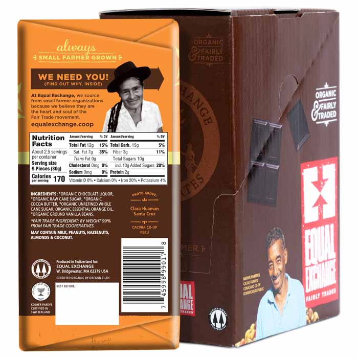 Equal Exchange - Organic Dark Chocolate -Orange (65%), 2.8oz - back