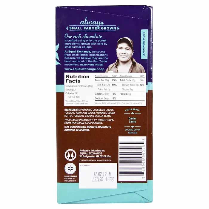 Equal Exchange - Organic Dark Chocolate - Panama Extra Dark (80%), 2.8oz - back