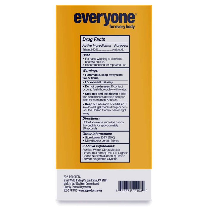 Everyone - Hand Sanitizer Wipes Coconut & Lemon, 30 Pack - back