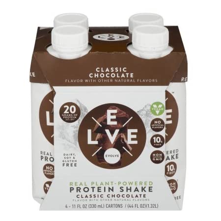 Evolve Real Plant-Powered Protein Shake Classic Chocolate - 4 CT
 | Pack of 3 - PlantX US