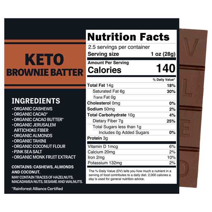Evolved - Keto Brownie Batter Organic Mylk Chocolate Bars, 2.5 oz - back