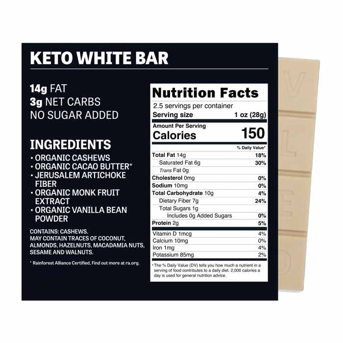 Evolved - Keto White Chocolate Bar, 2.5oz - back
