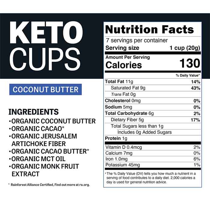 Evolved  - Organic Chocolate Keto Cups - Coconut Butter, 4.9oz - back