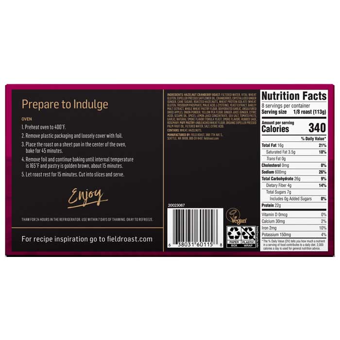 Field Roast - Plant-Based Hazelnut & Cranberry Roast, 2lb - back