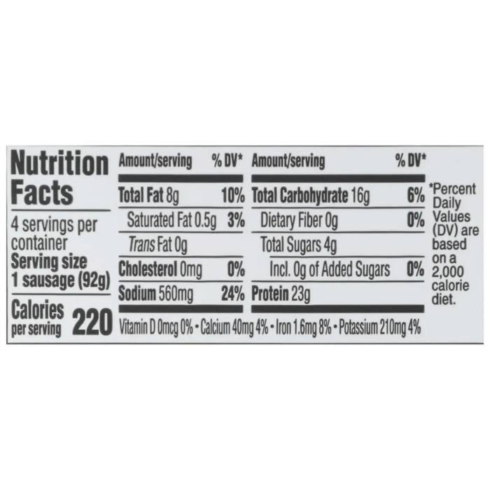 Field Roast - Smoked Apple Sage Sausages, 12.95oz - nutrition facts