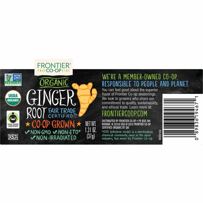 Frontier Co-Op - Fair Trade Organic Ginger Root, 1.31oz - back