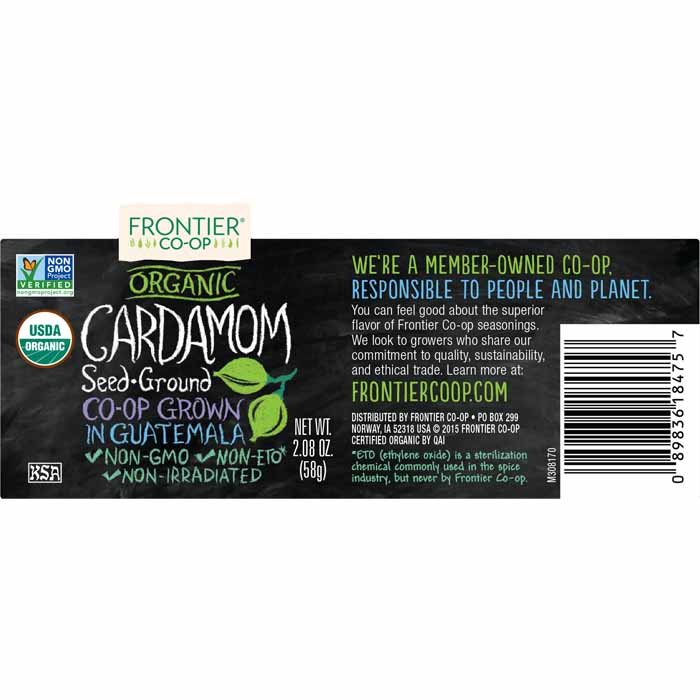 Frontier Co-Op - Organic Ground Cardamom Seed, 2.08oz - back