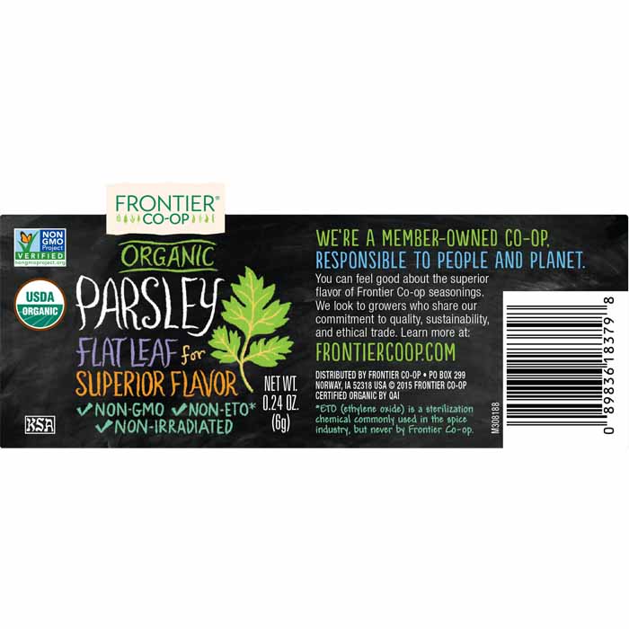 Frontier Co-Op - Organic Parsley Flakes, 0.24oz - back