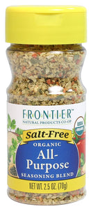 Frontier Salt Free Organic Seasoning, All Purpose, 2.5 Oz | Pack of 6