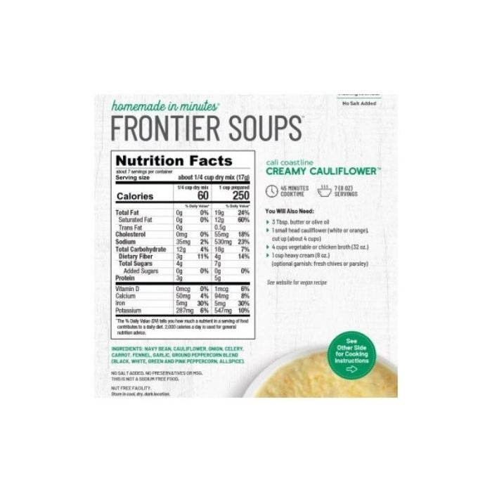 Frontier Soups - Creamy Cauliflower Soup Mix, 4oz - nutrition facts