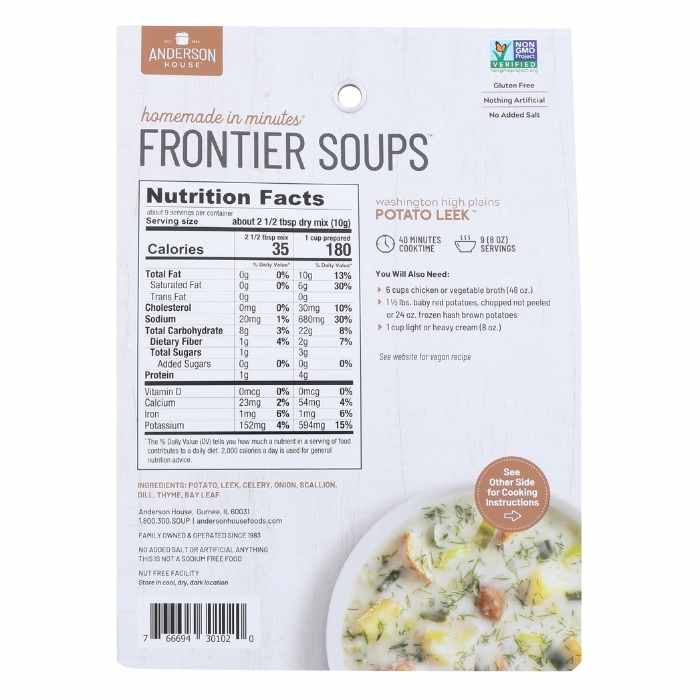 Frontier Soups - Potato Leek Soup Mix, 3.25oz - back