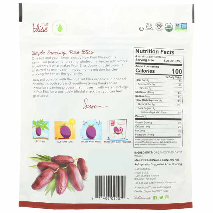 Fruit Bliss - Organic Dried Fruits - Deglet Nour Dates - 5oz - back
